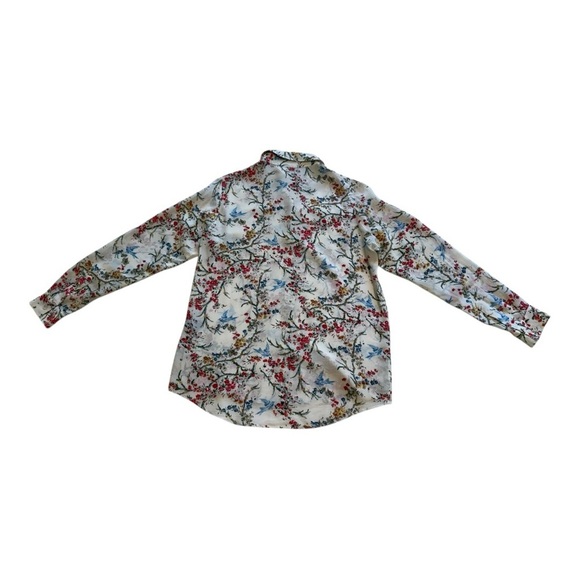 The Kooples | White Bird Avian & Floral-Print Silk Shirt - Size 1 / Small - Picture 3 of 13